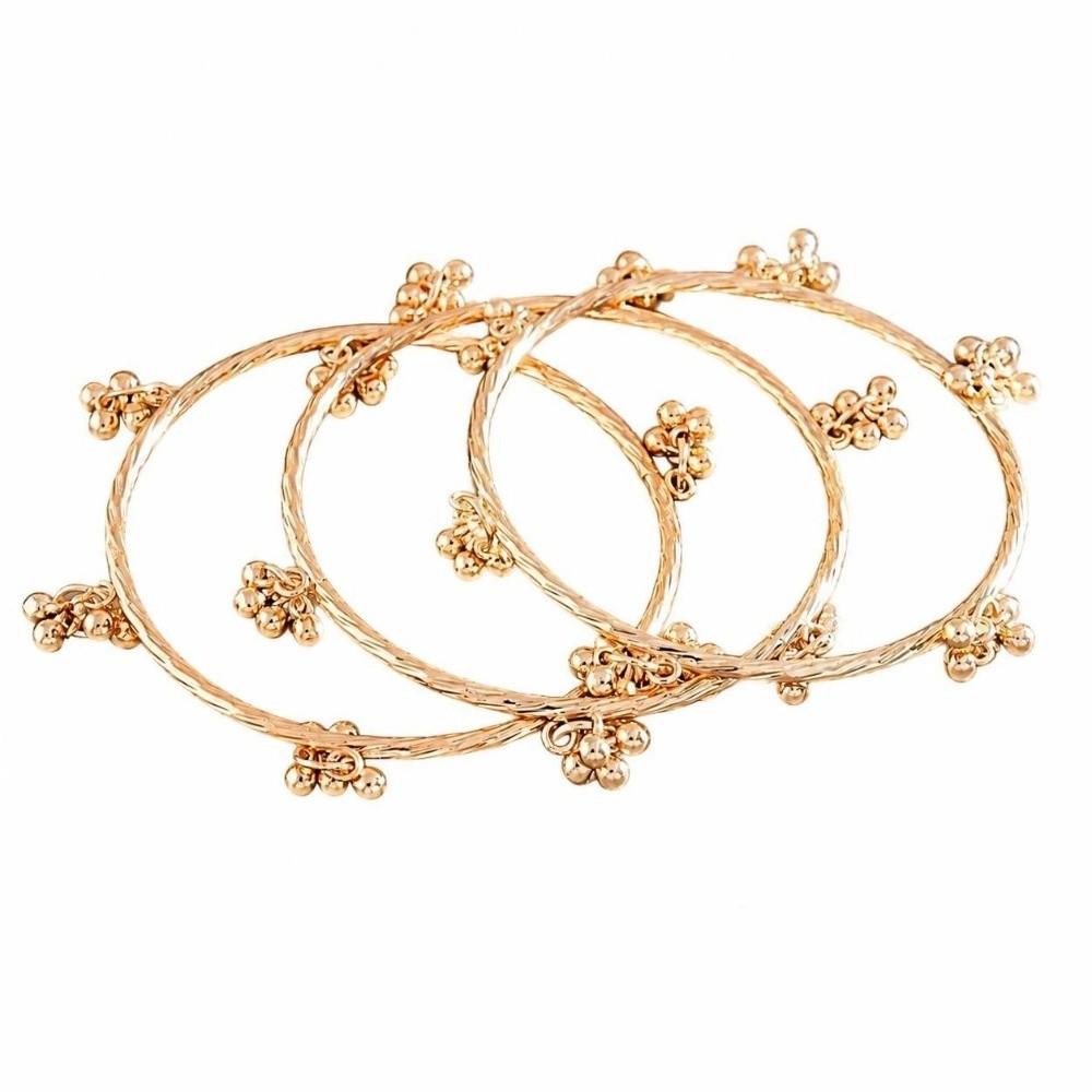 3 Pcs/set Metal Twisted Bangle Bracelet Tiny Bead Bell Boho Bangle Set Punk Accessories
