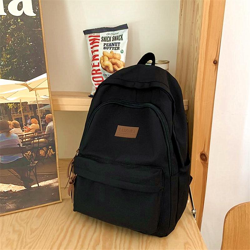 

Холщовый рюкзак для кампуса для женщин в стиле инс, повседневный простой рюкзак большой вместимости, дорожный рюкзак чёрный