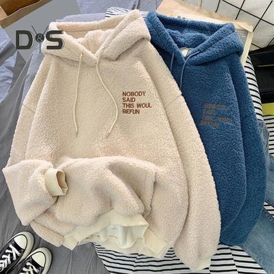 Herfst Winter Dames Hoodie Trekkoord Elastische Manchet Dikke Fleece Patch Zak Losse Lange Mouwen Pullover Warm Letter Borduurwerk Top