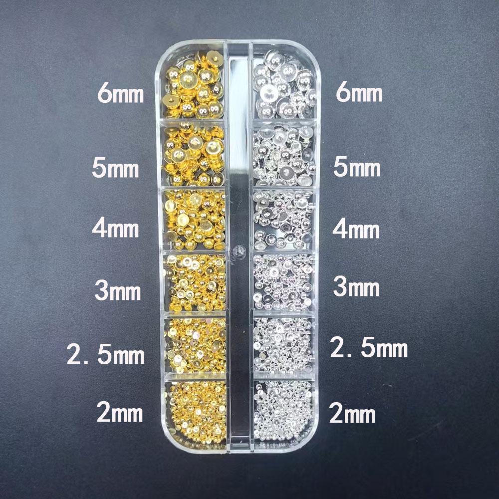 Nail Art Styl Punk Złote i Srebrne Nity: Półokrągłe Stalowe Koraliki, Płaskie Dno Pełne Półkule Dekoracyjne