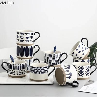 American Simple Line Ceramic Coffee Cup Large Capacity Breakfast Oatmeal Milk Cup Exquisite Mug Porcelain Cup Home Decoration
