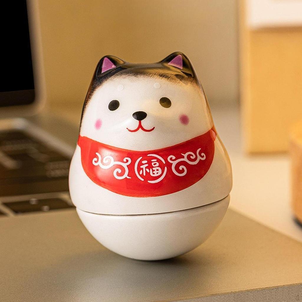 Ceramic Lucky Dog Shiba Inu Figurine Tumbler Doll 1.4x1.4x1.5inch Desktop Ornament