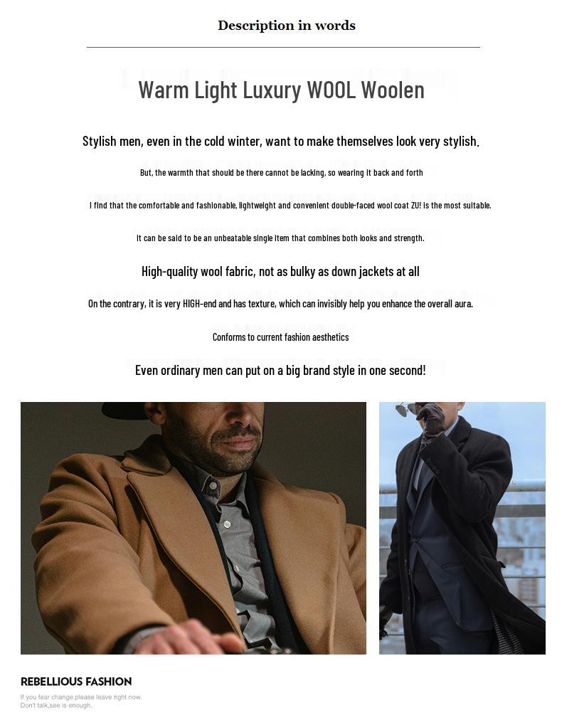 European Size Men's Long Wool Over-the-Knee Coat, Autumn/Winter