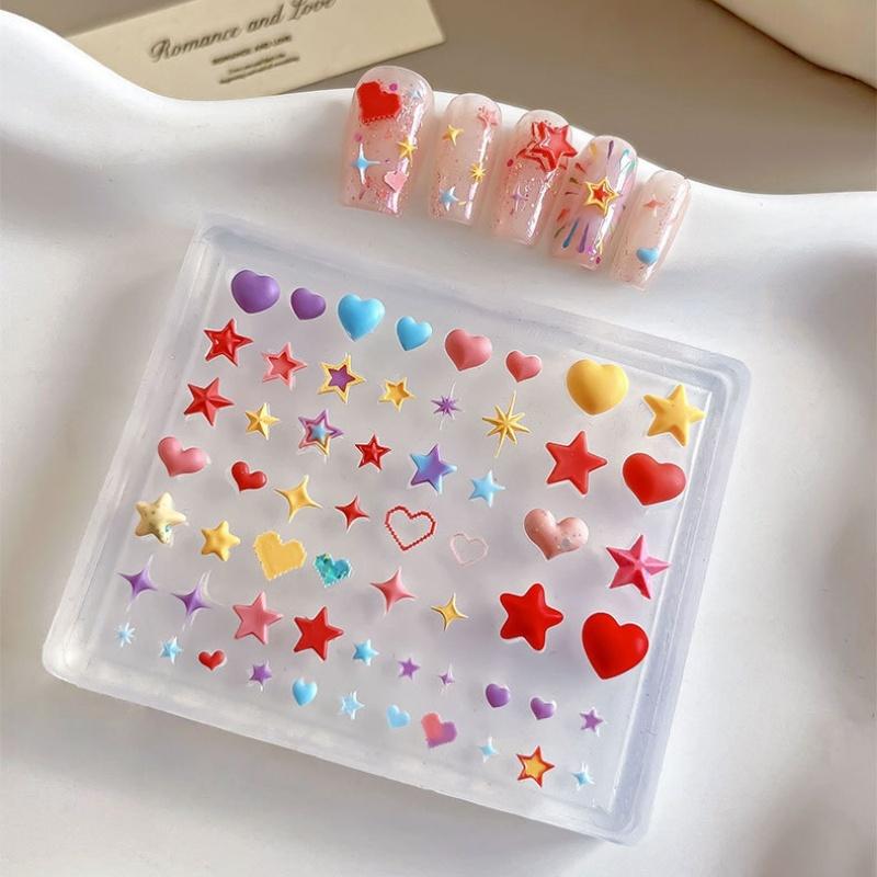 Creativity 3D Heart Star Pentagram Silicone Nail Mold Diy Nail Art Decoration Transparent Manicure Template For Nail Charm
