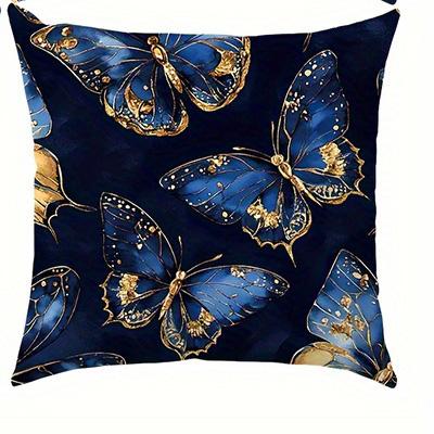 Short plush material pillowcaseHome Decor Blue Gold Butterfly Patterned Pillow Covers Pattern Cushion Cover Suitable for Sofa