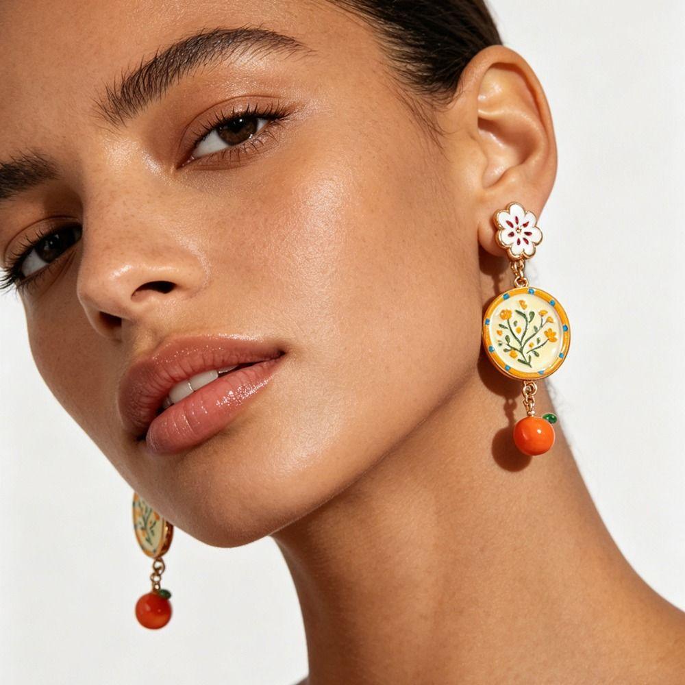 Painting Enamel Flower Dangle Earrings Creative Bohemian Dangle Earring  Party