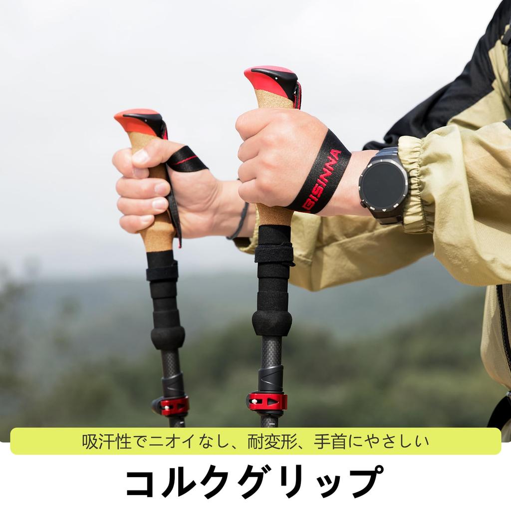 BISINNA Carbon Folding Trekking Poles, Ultra-Lightweight (247g), 35-135cm, 5-Level Telescopic Length Adjustment, Set of 2, Cork and EVA Combination