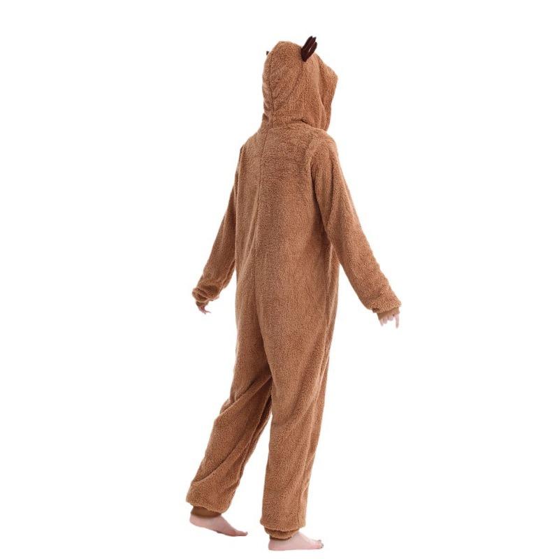 Christmas Dress Up Costume Cute Elk Caribou Flannel Hooded Onesie Stage Costume