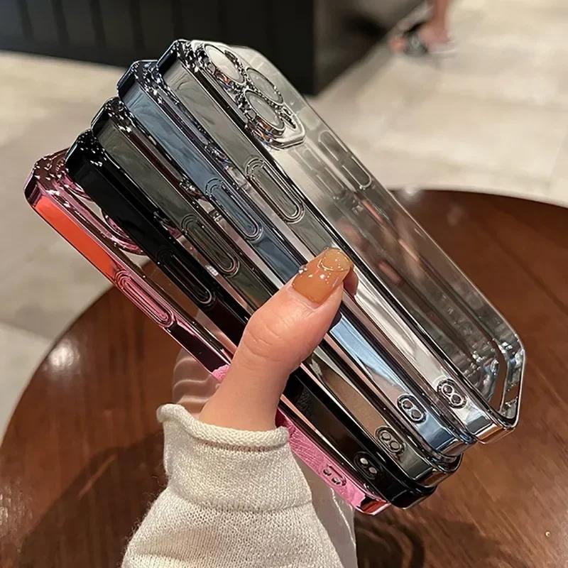 NYHET Luxury Plating Clear Phone Case For iPhone 15 14 13 11 12 Pro Max X XS Max XR 7 8 Plus Full Lens Protector Silikondeksel