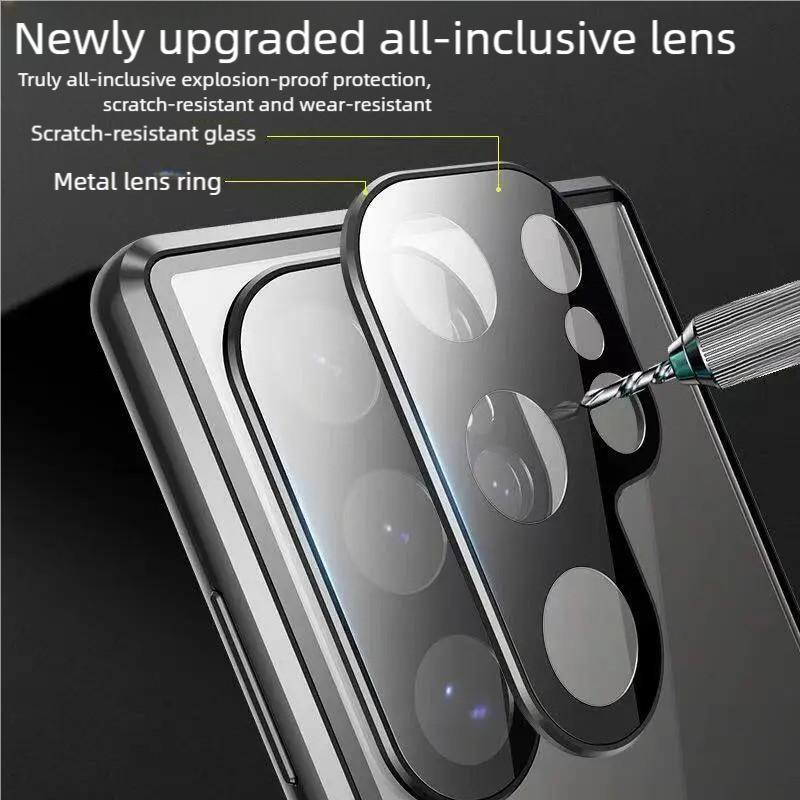 Protezione Completa a 360° Adsorbimento Magnetico Biadesivo Custodia con Bordo Metallico per Samsung Galaxy S26 Ultra Vetro 9H Copertura Custodia Lente HD