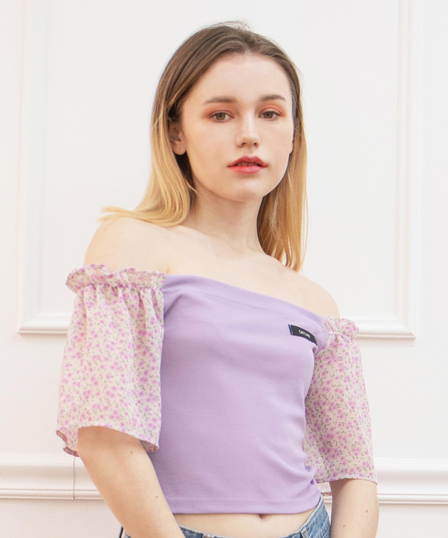 Kathrin Chiffon Shirred T-Shirt Purple Purple