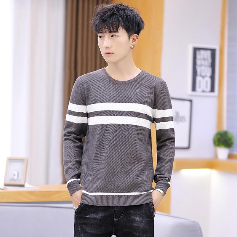 

Autumn 2020 Men s Slim Fit Korean Style Round Neck Knitted Pullover Sweater - Fashionable Long Sleeve Base Shirt XXXL серый