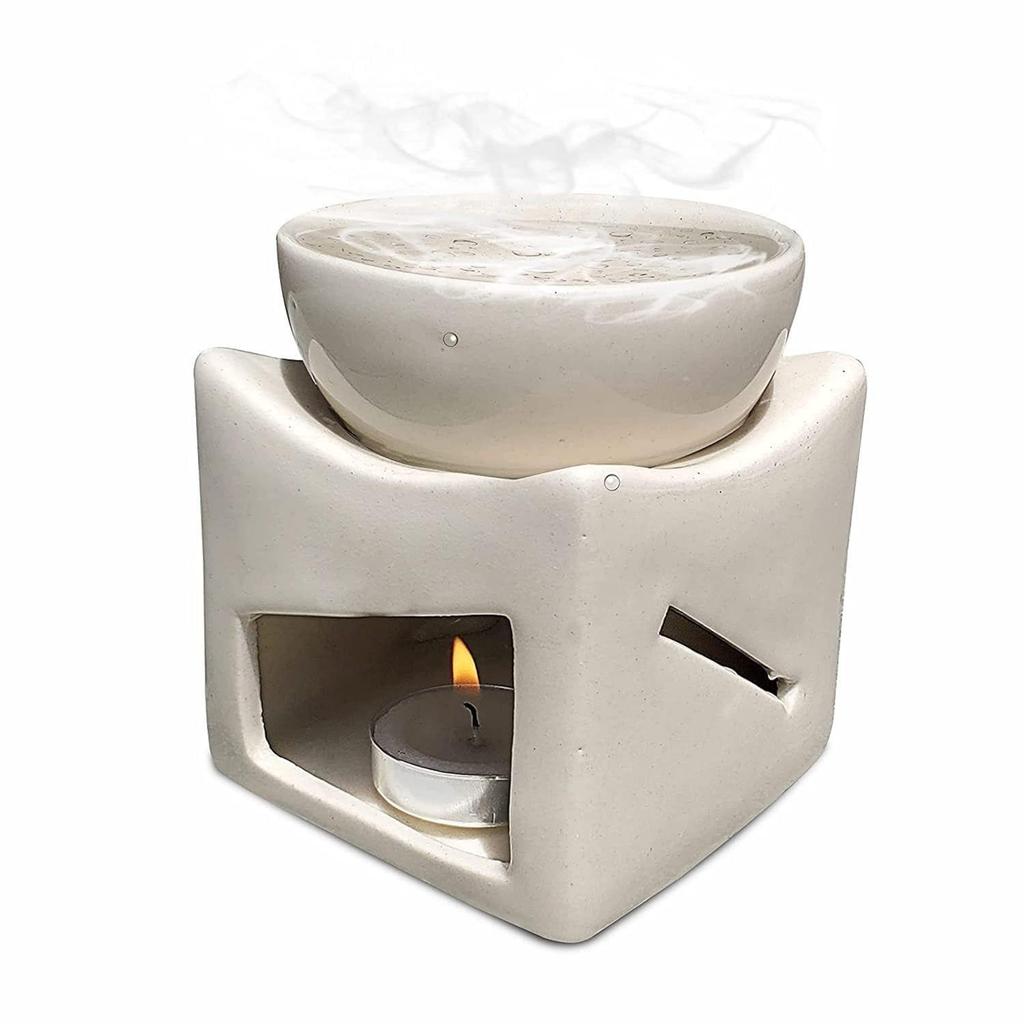 Keramik Ton Kerzenbetriebener Aromabrenner Öldiffusor, Extra Große Schale, mit 1 Teelicht, 4,25 Zoll, (Elfenbeinweiß)