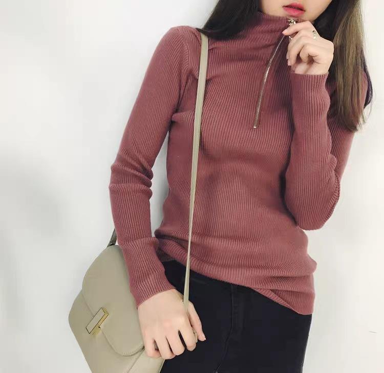 Pletené dámské svetry s poloviční výstřihem na zip, pulovry, podzimní a zimní, základní dámské svetry, štíhlé, pevné, pletené, pull Femme topy