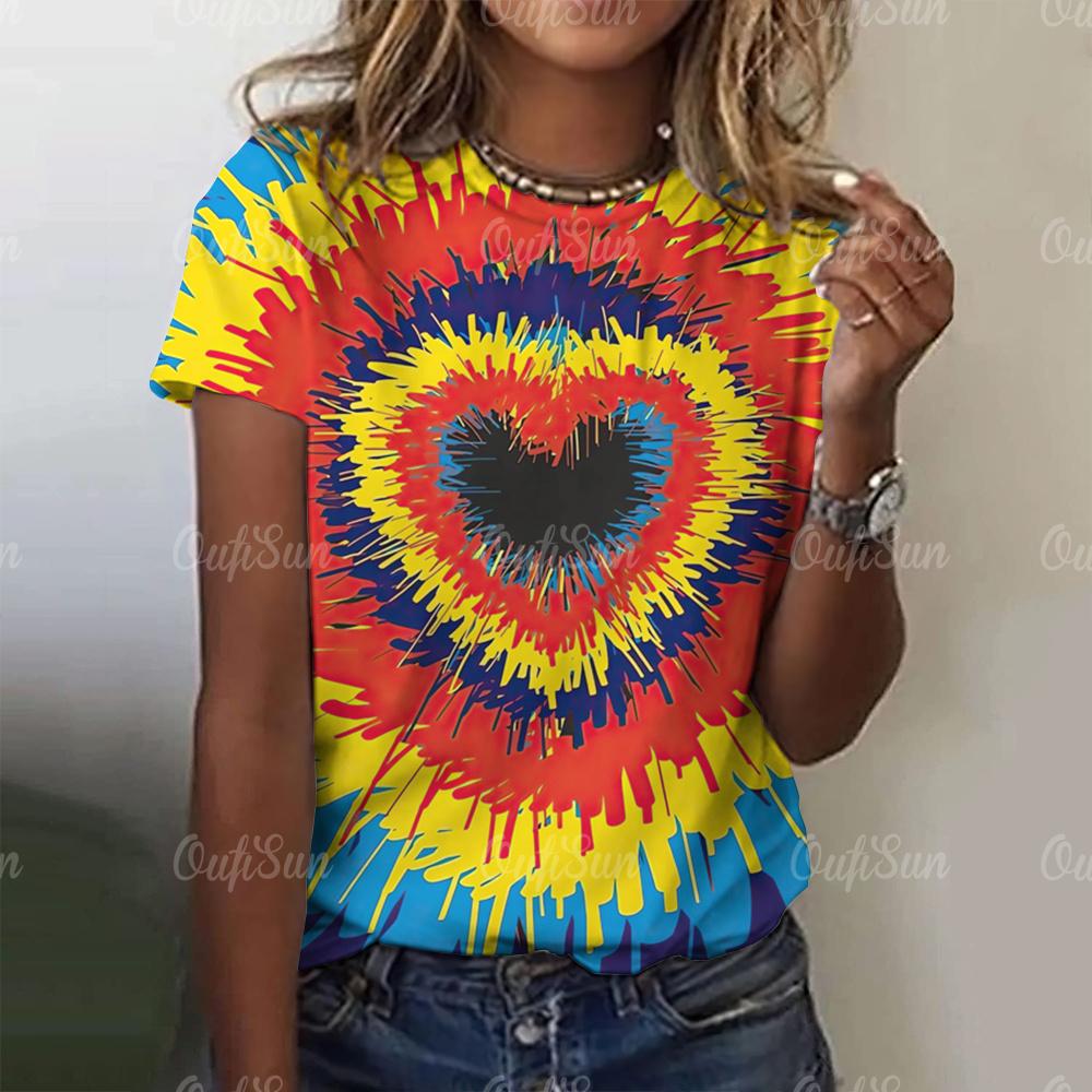 2024 Top Femei Tricou Imprimat Inimă Pentru Femei Tricouri Oversized Grafic 3D Îmbrăcăminte Femei Bluză Mânecă Scurtă Vară 5XL