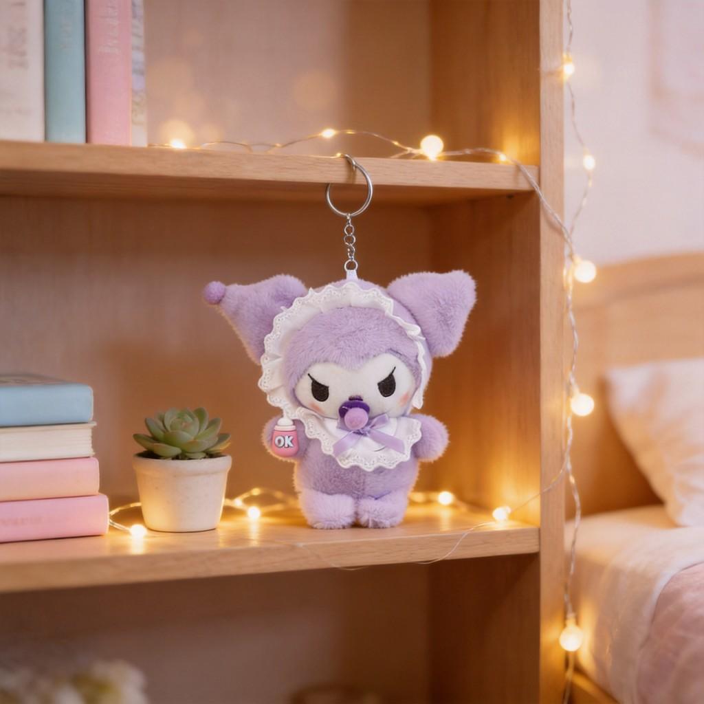 Sanrio Kuromi Plush Keychain With Pp Cotton Filling For Bag Decor And Collecting