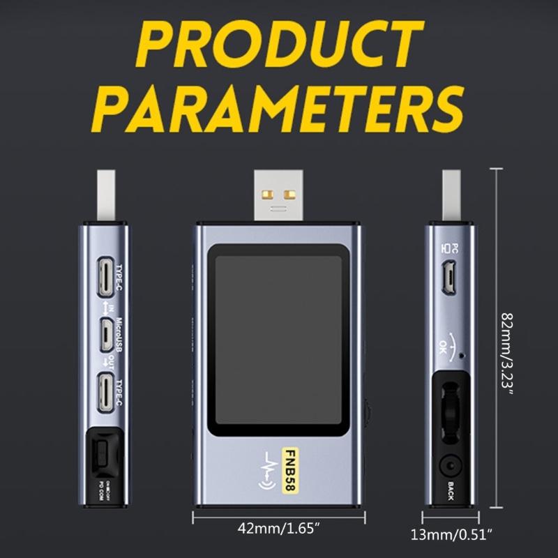 FNB58 USB Voltmeter Amperemeter Schnelllade-Tester Tragbares Stromspannungsmessgerät mit 2,0-Zoll-LCD-Display