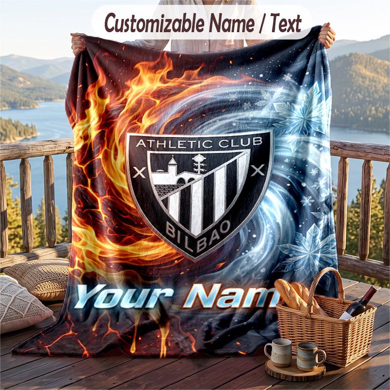 Flannel Blanket Athletic Bilbao FC Print Custom Name Text Soft Throw for Sofa Bed