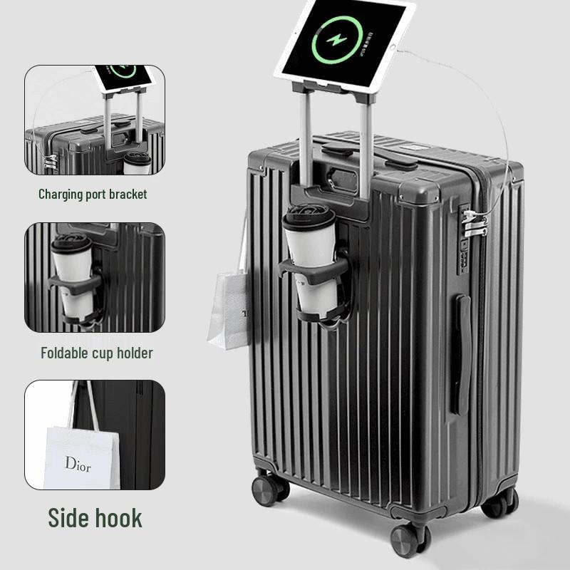 24" Aluminum Suitcase with Combination Lock - Large Capacity Trolley for Men, Women, and Students, 20" Carry-on with Leather Accents