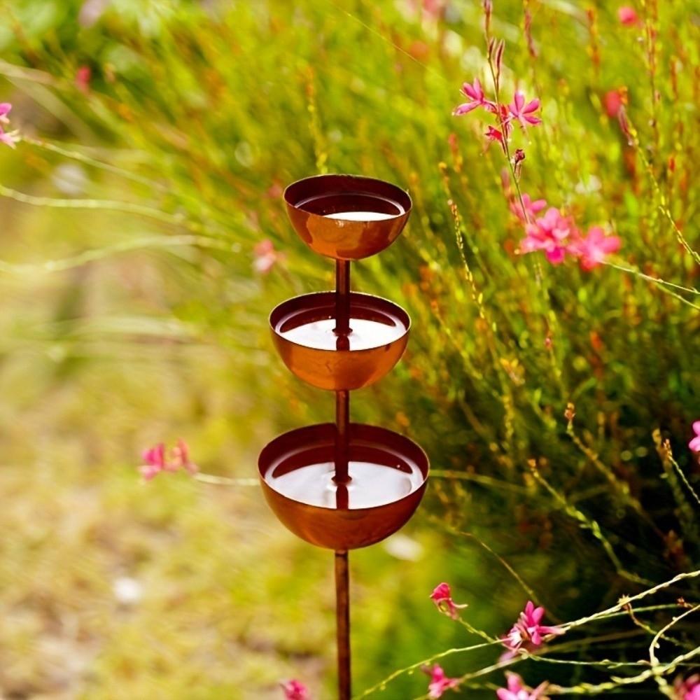 3-Tier Bowl Metal Bird Bath Rusted Bird Feeding Station Garden Rain Catcher Patio Backyard