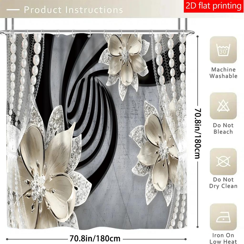 4pcs diamond flower shower curtain decoration, a beautiful housewarming gift for modern home decoration, a waterproof shower cur