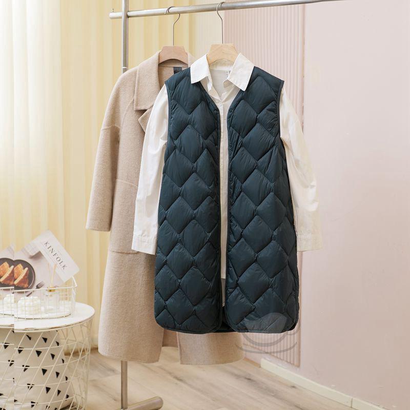 Light down vest women's medium and long V-neck autumn and winter vest light down liner winter thermal vest large size