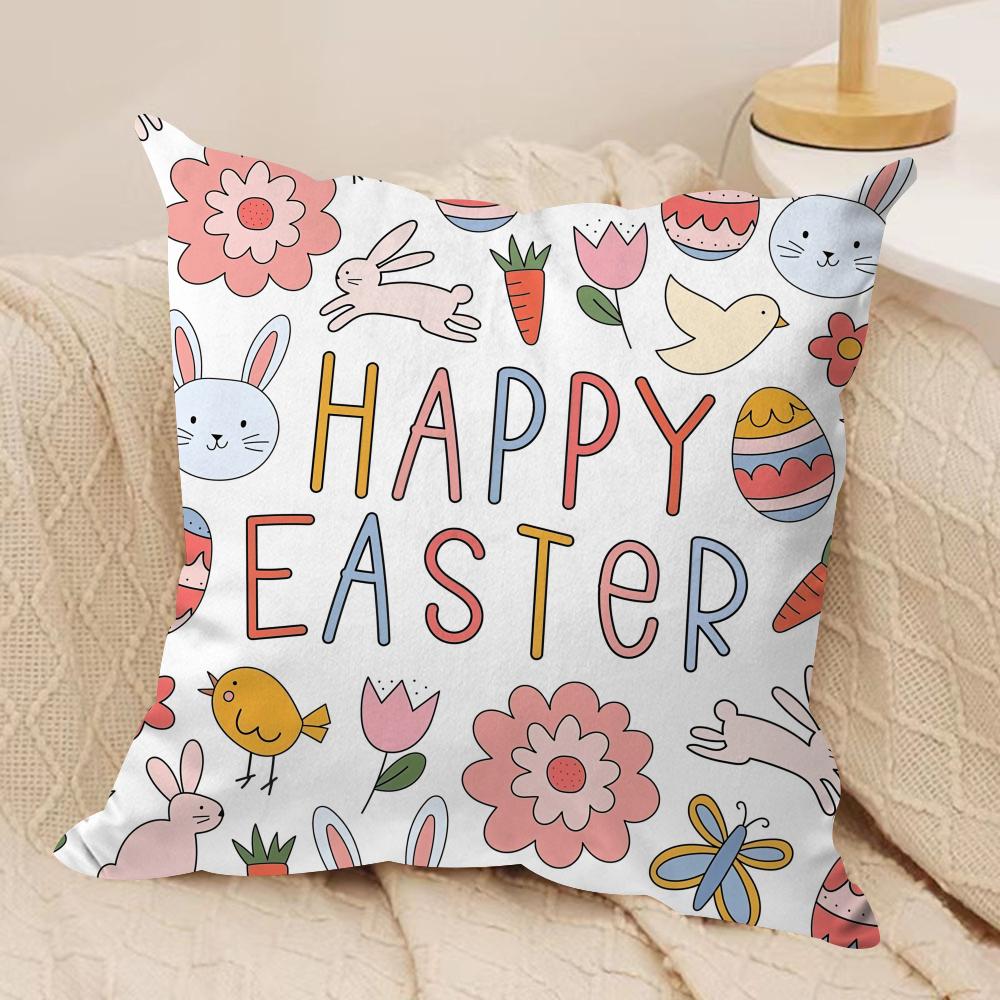 Easter Element cute Cushion Cover Silky Short Plush Invisible Zipper Dustproof Sofa Pillow Case for Home Decor