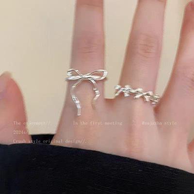 Elegant Silver Bow Line Adjustable Women's Ring