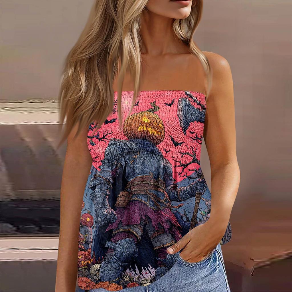 Sommer Schlauchtops für Damen, Niedliches Sexy Off-Shoulder Print Ärmelloses T-Shirt