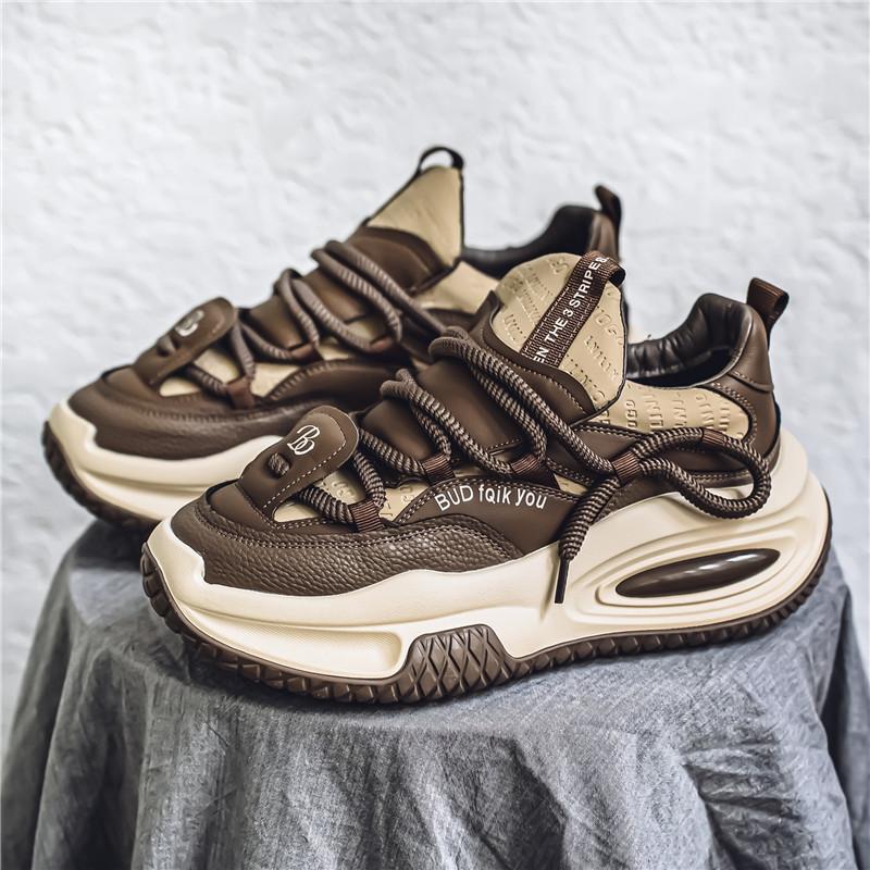 Men's shoes spring outdoor running wear-resistant thick-soled heightening sports trendy shoes student campus style versatile dad shoes