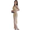 GRAXIA Cabaret Long Chain Size Suitable for Hostess and Lounges Dress, Dress, One-Shoulder, Sleeveless, Gathered, Slit, Strap, Women's, Beige, XL,