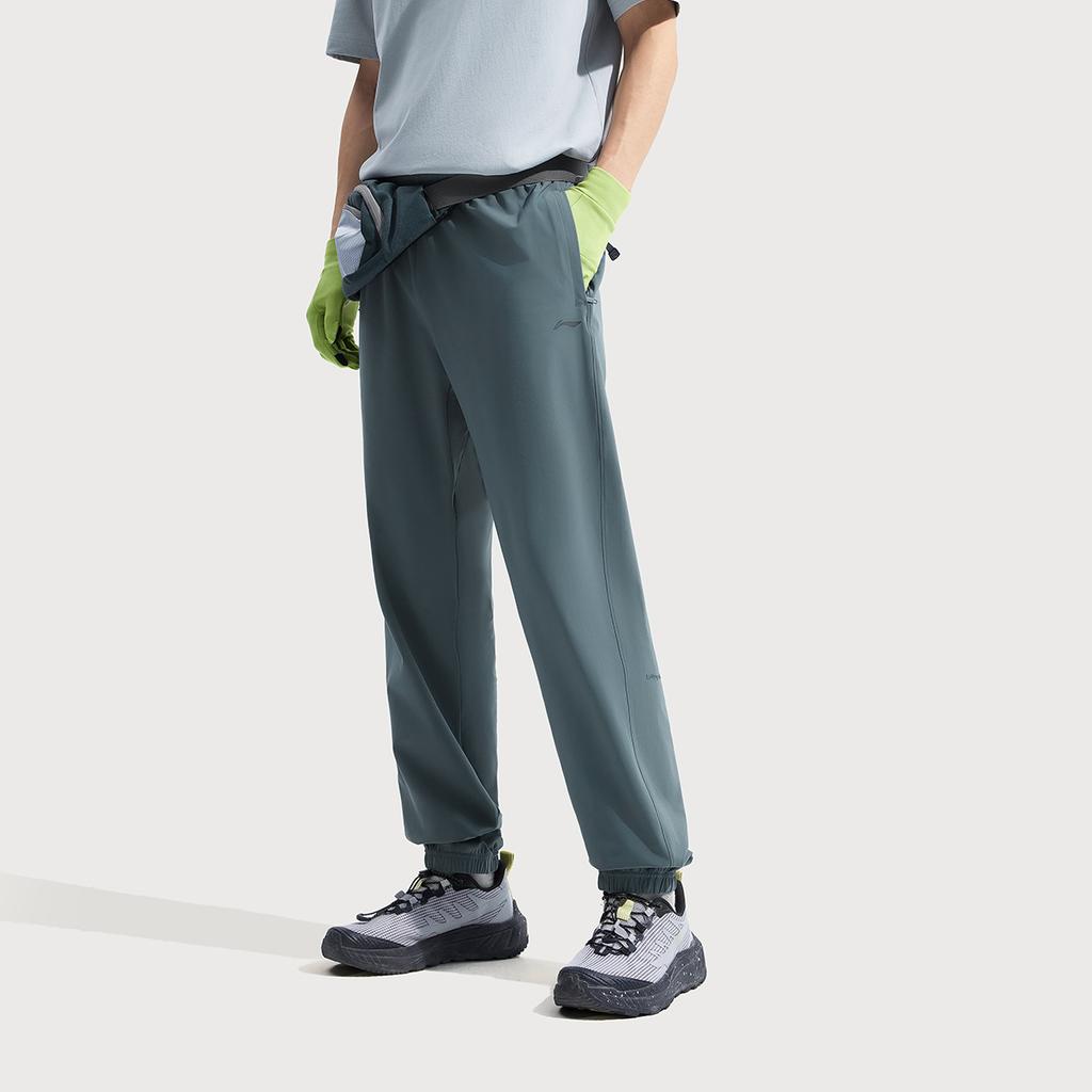 Li Ning Fitness Series Solid Color Mid Waist Comfortable Quick Dry Cool Versatile Tapered Knitted Sports Pants Men bottoms Dark-Blue AKYV177-3