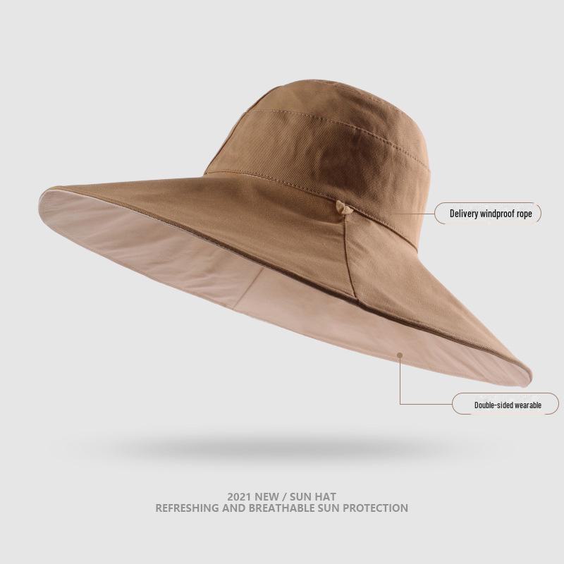 

Женская модная складная шляпа от солнца: Двусторонняя, защита от УФ-излучения, большие поля, летний козырек 56-58cm бежевый/хаки