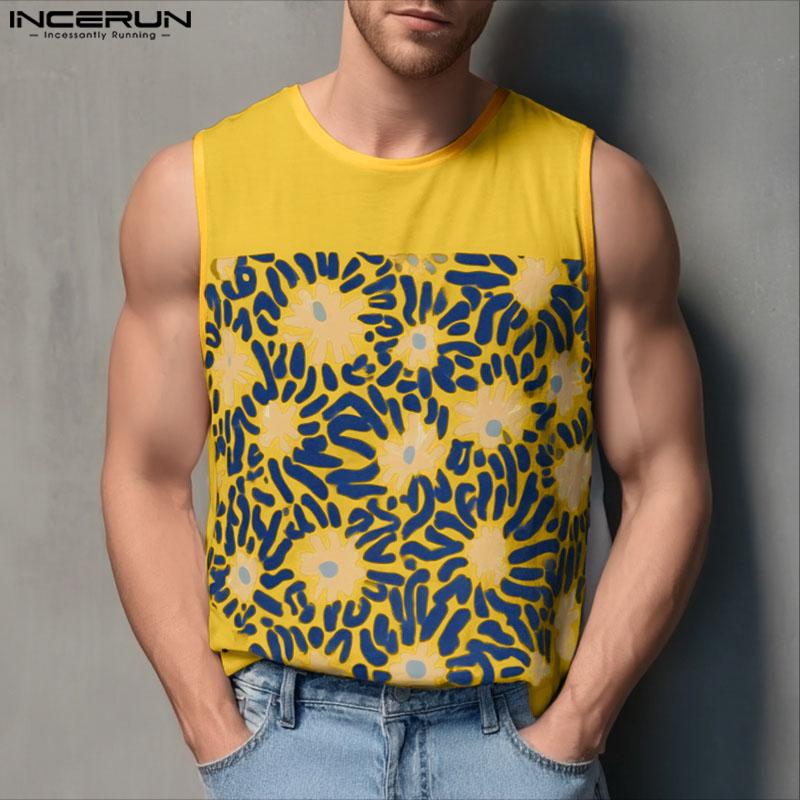INCERUN Men Sleeveless Floral Print Casual Loose Tank Tops