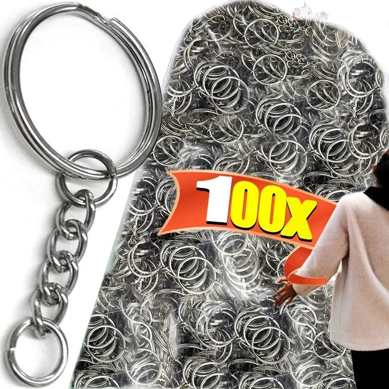 50/500pcs Silver Plated Metal Blank Keyring Keychain Split Key Rings with Chain Climbing Buckles Carabiner Keychain Accessories