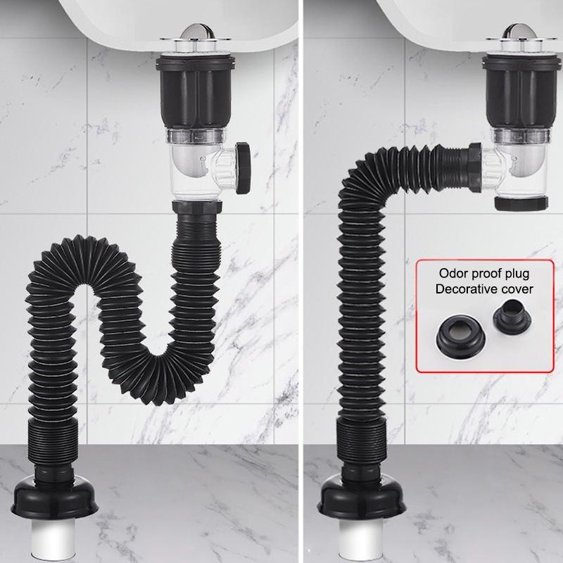 1Set Bathroom Kitchen Sink Drain Pipe Kit Flexible Expandable Anti-Odor Sink Drain Pipe Accessories