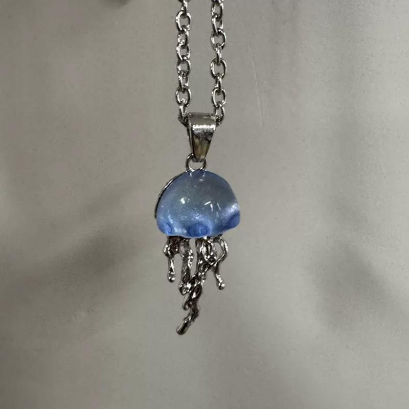 

Dreamy Blue pink Jellyfish Pendent Necklace For Women Vintage Couple Elegant Long Tassels Charms Necklace Simple Jewelry синій