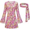 Halloween 70S Hippie Disco Costume Holiday Dress Headscarf + Printed Dress TwoPiece Set