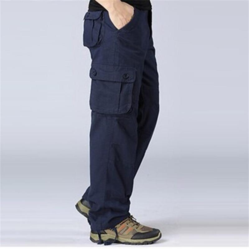 Men S Loose Straight Leg Multi Pocket Cargo Long Pants
