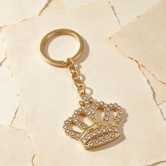 Keychain Pendant Transparent Rhinestones Crown Design Key Ring with Extended Chain