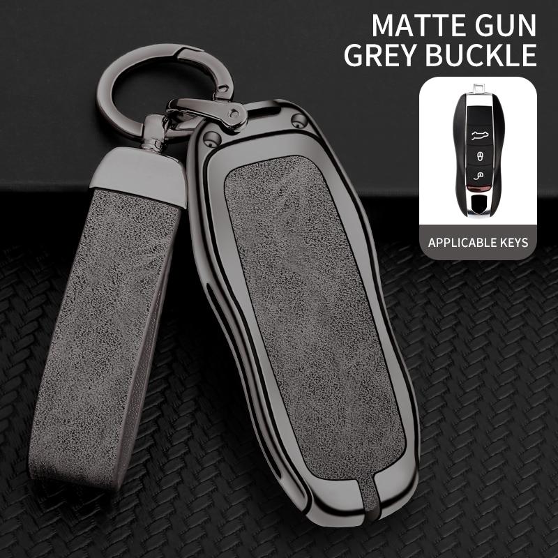 Leather Car Metal Key Case Cover Shell Fob For Porsche Panamera Cayenne 971 911 9YA Macan Boxster Keychain Accessories