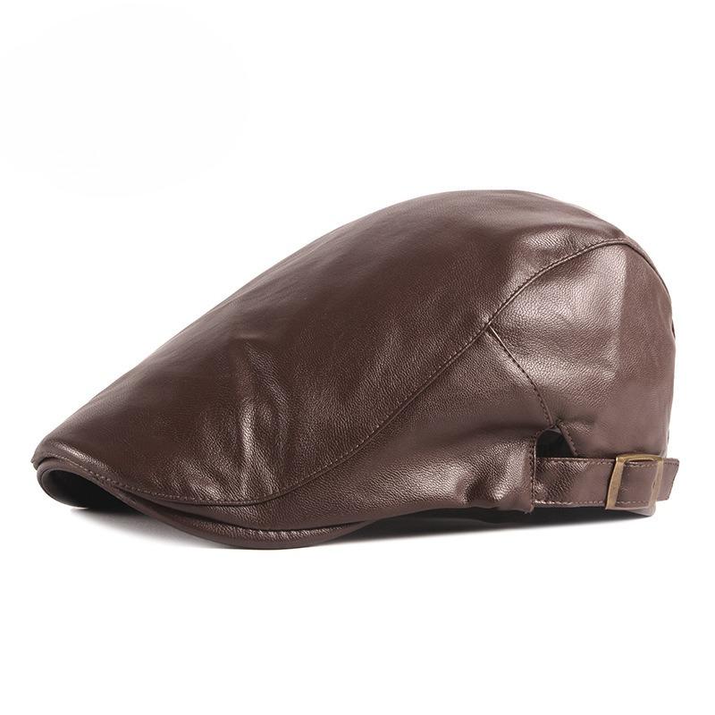 Vintage PU Leather Flat Cap for Men Women British Style Beret Autumn Winter Warm Newsboy Cap Fashion Adjustable Duckbill Hat