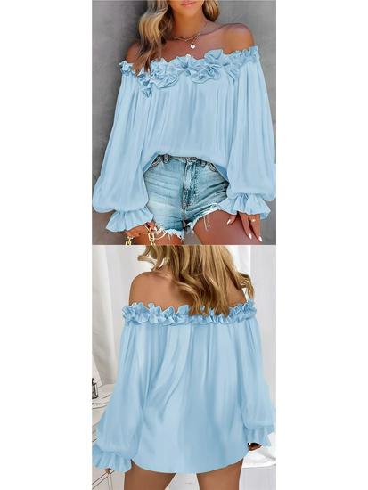 Elegant One-Shoulder Ruffled Long-Sleeve Shirt for Women