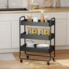 3-Tier Storage Trolley on Wheels, Rolling Utility Cart with Mesh Backets for Kitchen, Bathroom, Bedroom, Black