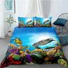 Ocean Animals Fishes Tortoise And Rainbow Color Coral Printed Comforter Cover Ocean Duvet Cover Set Queen Double Size Polyester