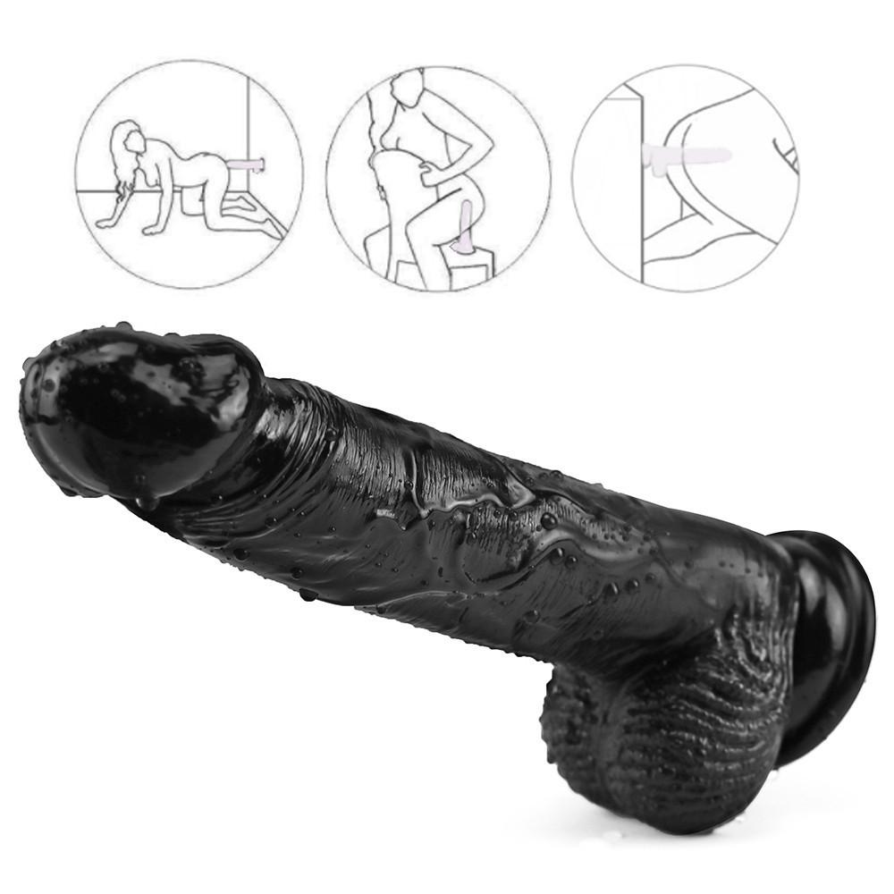 Schwarzer realistischer Dildo mit Saugnapf, großer Dildo, riesiger Erwachsener, G-Punkt, weiblicher Masturbator, flexible Dildos, realistischer Penis, Erotik
