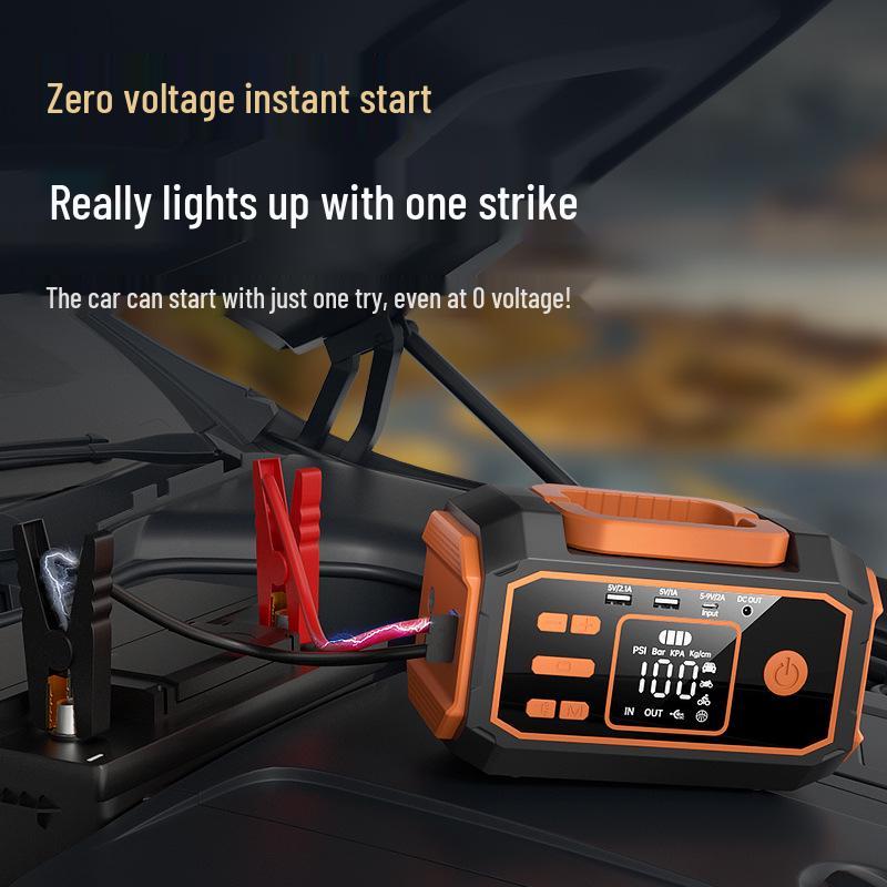 Integrated Car Tire Inflator & Jump Starter with Large Capacity