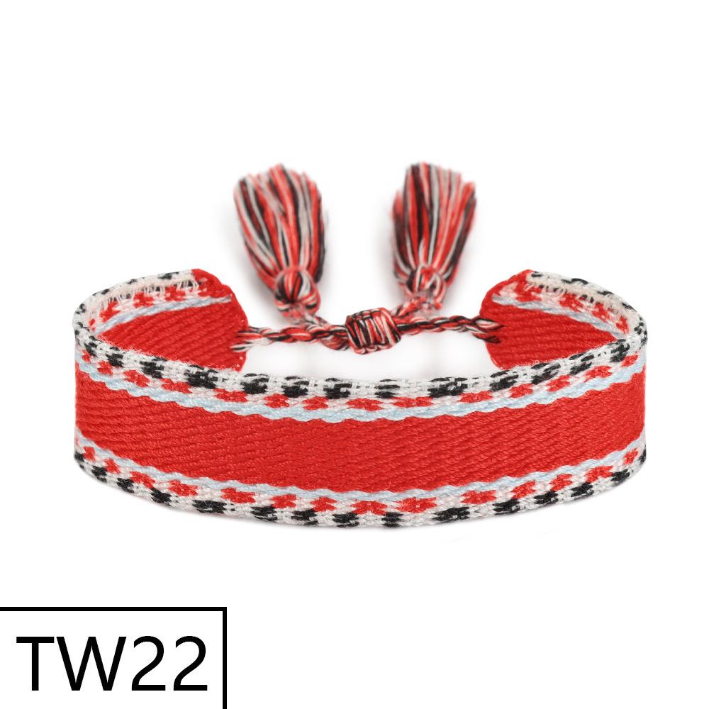 Handmade Bohemian Embroidered Logo Tassel Bracelet - Ethnic Style Friendship Band