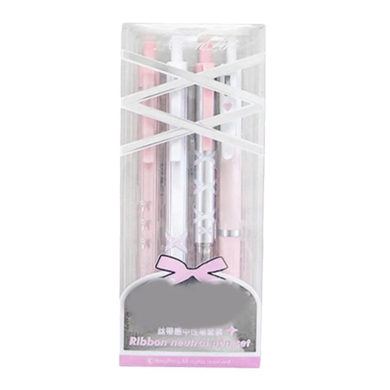 

4 Pcs 0.5mm Gel Ink Pen Ballet Strap Bows Neutral Pen Retractable Black Ink Gel Pen Lovely Pressing Pen for Journaling рожевий