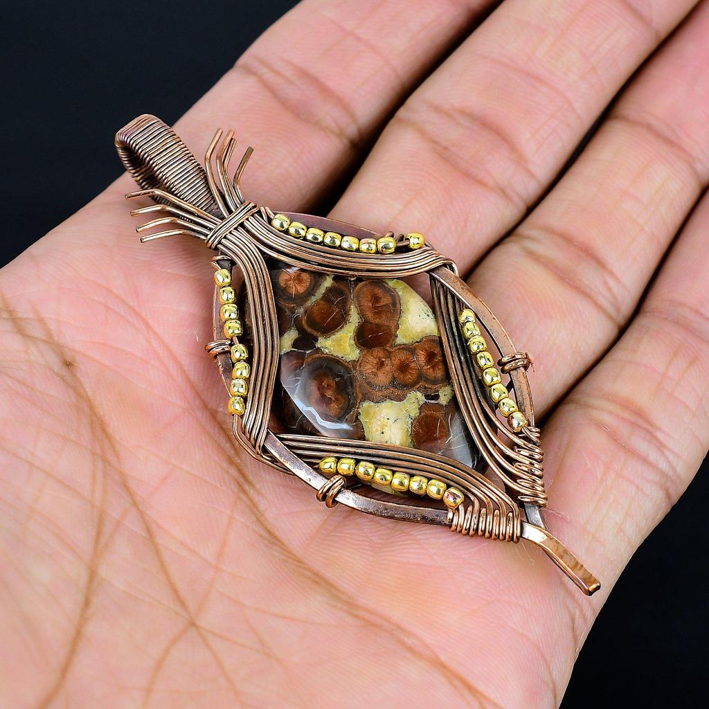 Peanut Obsidian 999 Copper Wire Wrapped Pendant, Handmade Gemstone Jewelry Pendant Gift For Birthday